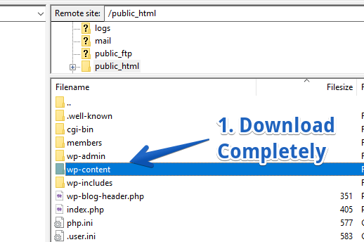 Descărcați directorul wp-content complet în computerul dvs