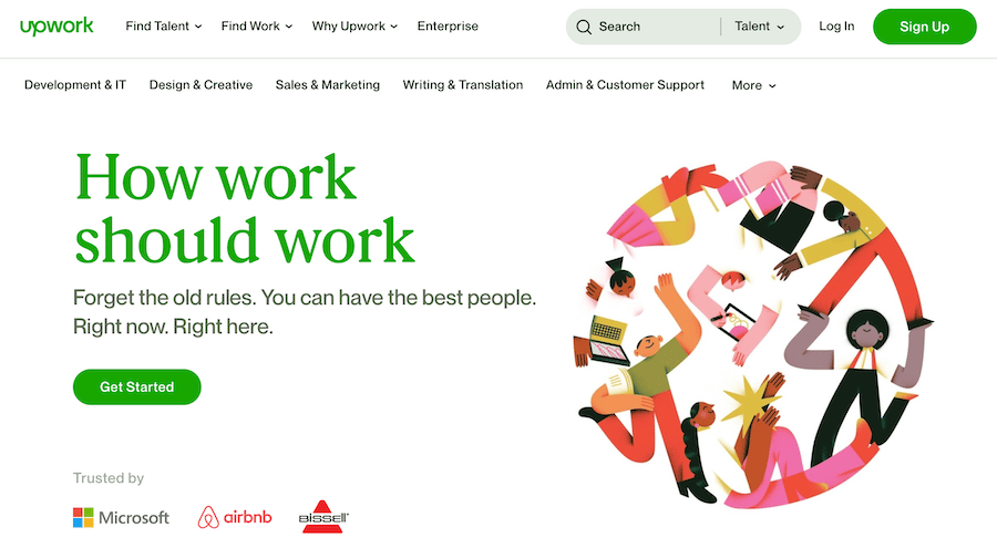 La page d'accueil Upwork.