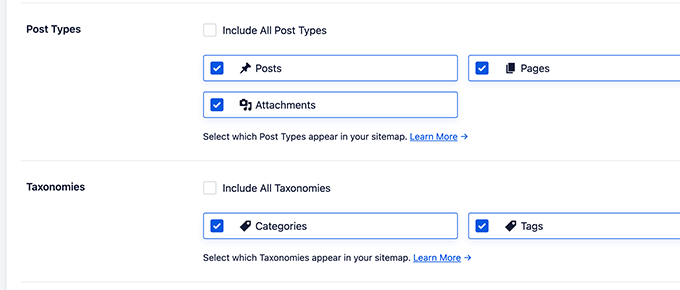 Exclure les types de publication et les taxonomies des sitemaps