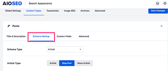 Configurando a marcação de esquema padrão para tipos de postagem