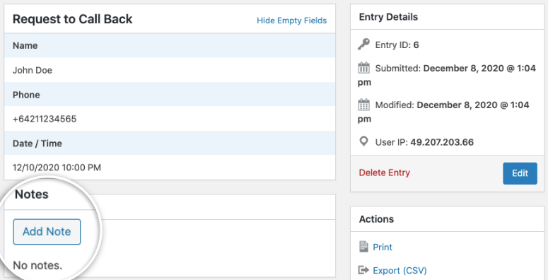 Aggiungi note in wpforms