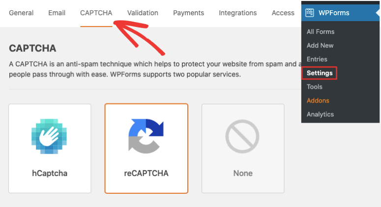 wpforms'ta recaptcha