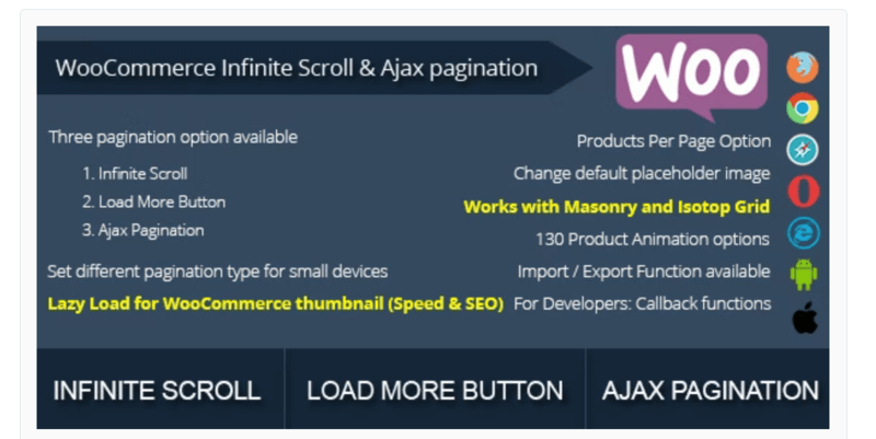 WooCommerce Infinite Scroll 및 Ajax 페이지 매김 배너