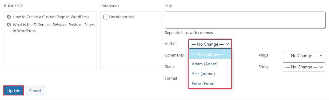 Ubah dan Perbarui Beberapa Penulis Posting di WordPress