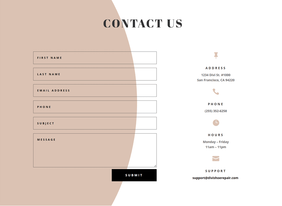 带有内联和全宽字段布局的 Divi 联系表单布局 4 最终设计