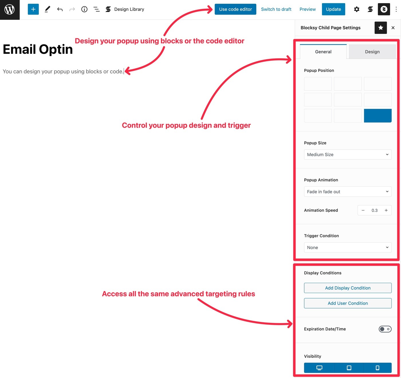 Blocksy açılır pencere oluşturucu