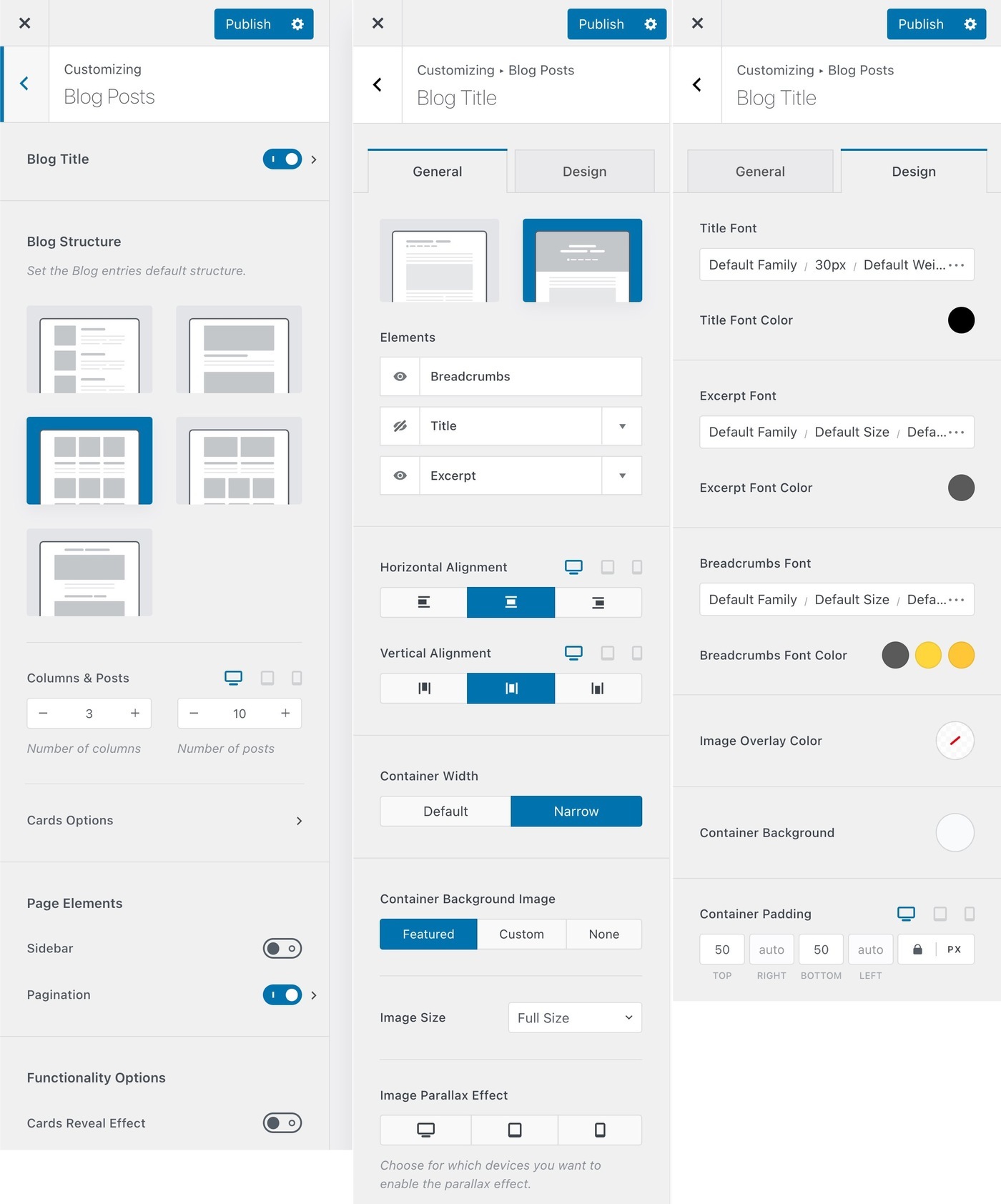 Opzioni di layout del blog