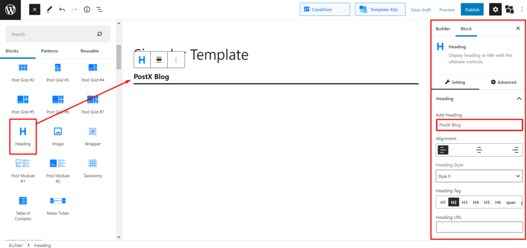 Adding Heading Block