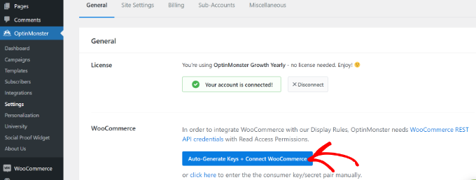 Generați automat chei și conectați WooCommerce