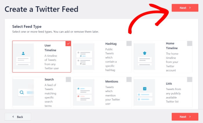 Twitter フィードの種類を選択