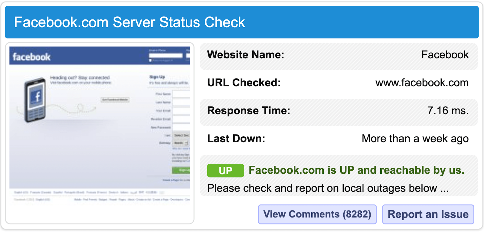 Pemeriksaan status server Facebook.com