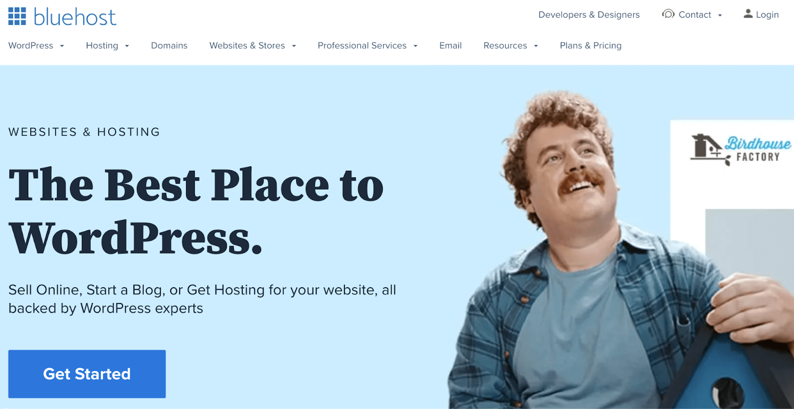 Home page di Bluehost con lo slogan "Il posto migliore per WordPress"