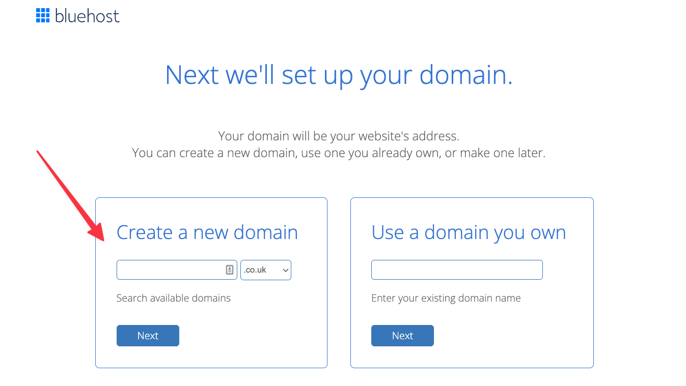 Bluehost nowa domena