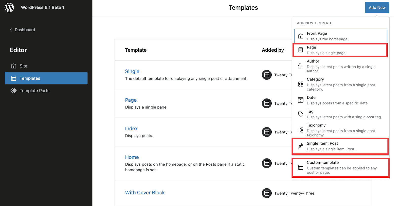 WordPress 6.1 template editor