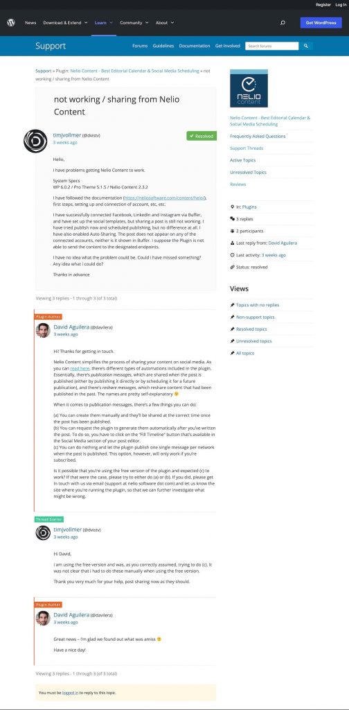 Antworten Sie im Support-Forum von WordPress.org