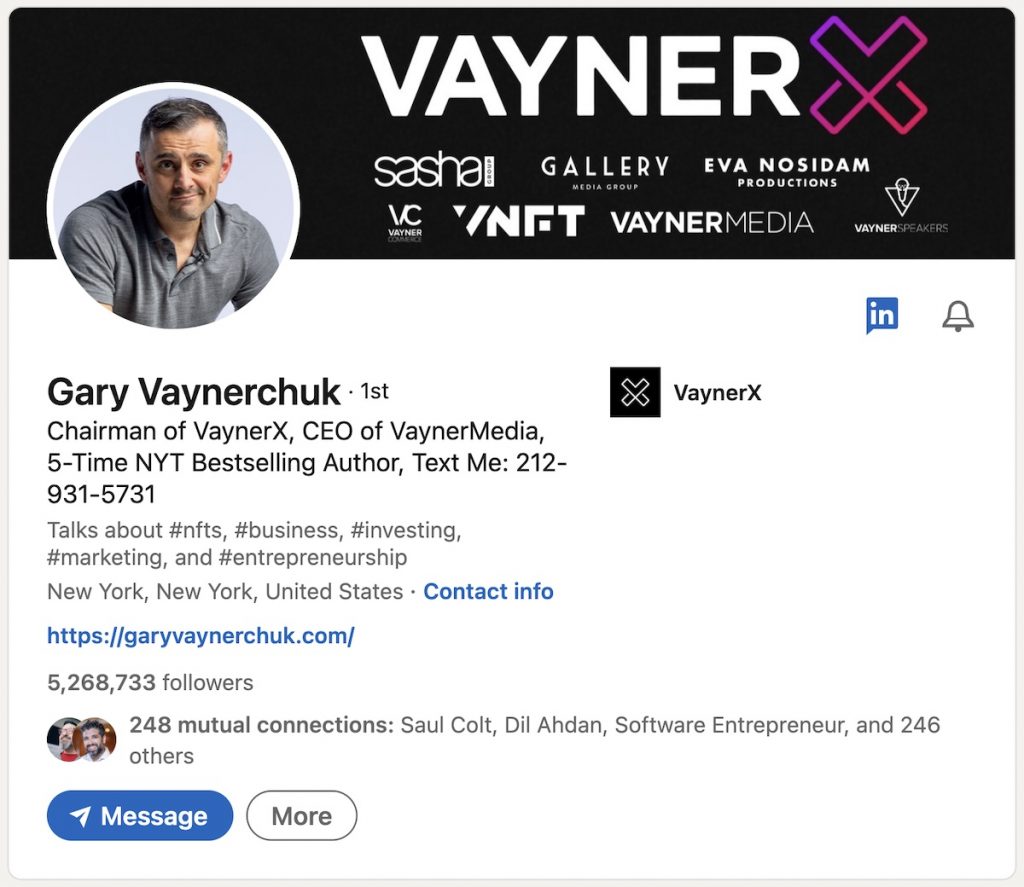 โพรไฟล์ LinkedIn ของ Gary Vaynerchuck