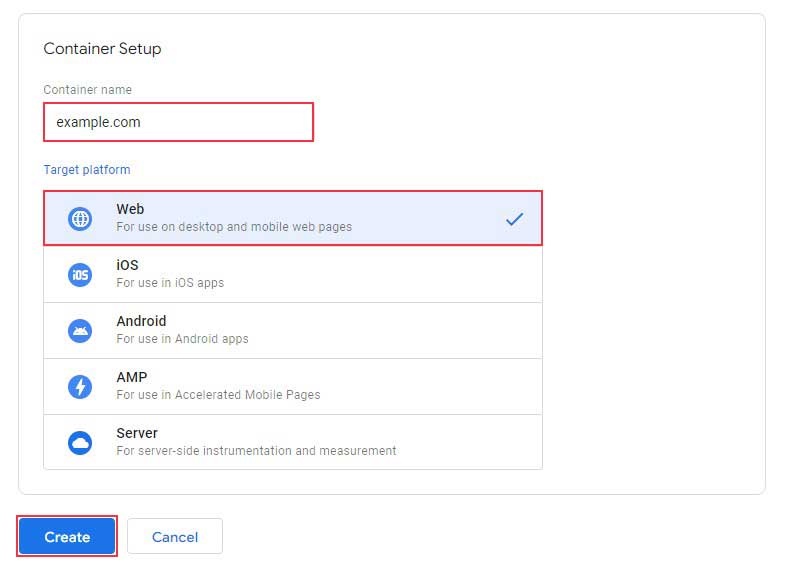 Configuração de contêiner do GTM