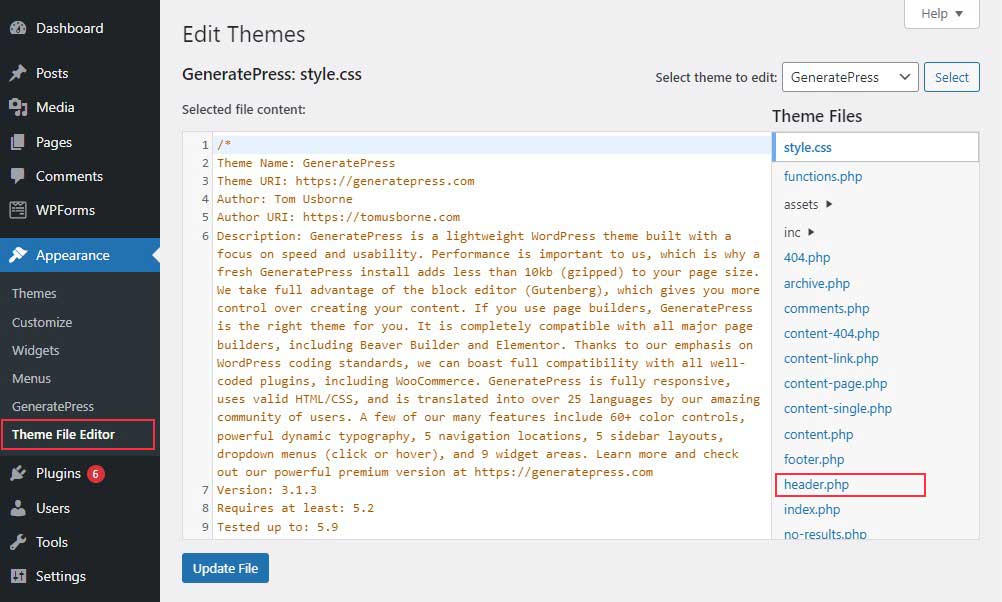 WordPress-Theme-Datei-Editor