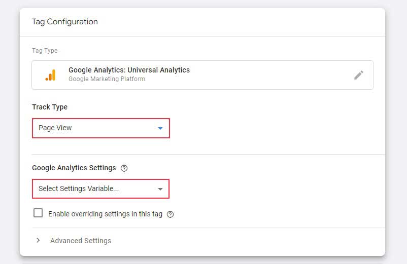 配置跟踪类型和 Google Analytics 设置