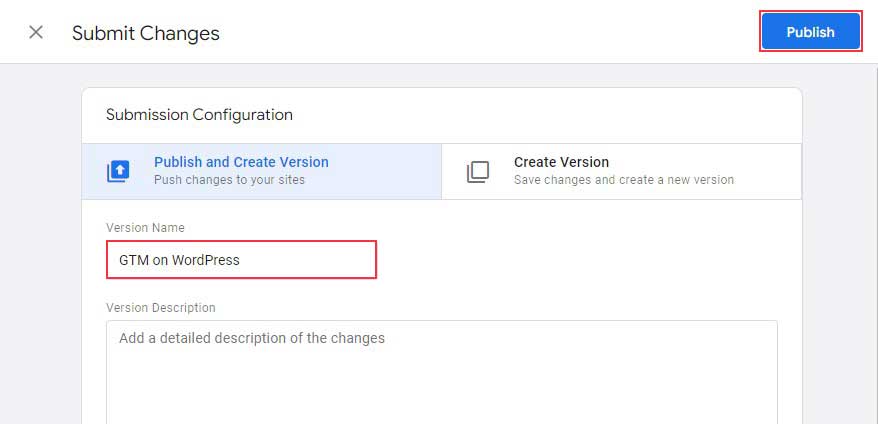 Tambahkan Nama Versi GTM Sebelum Menerbitkan
