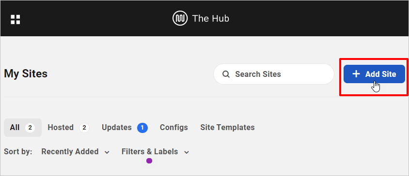 The Hub: My Sites - Crea un nuovo sito.