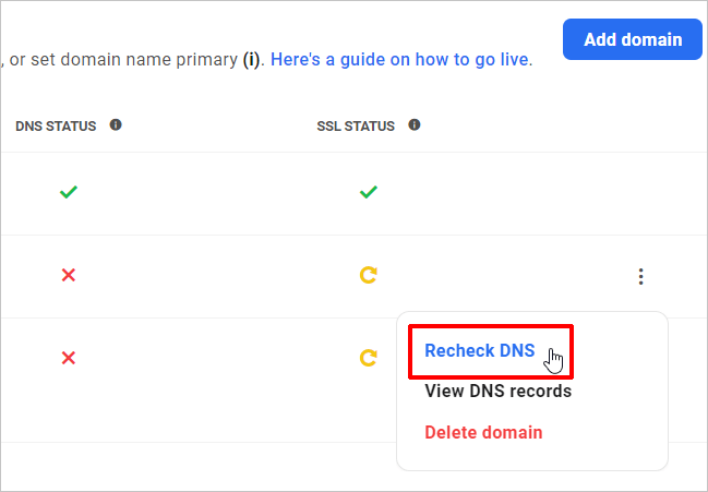 Verifique novamente o DNS