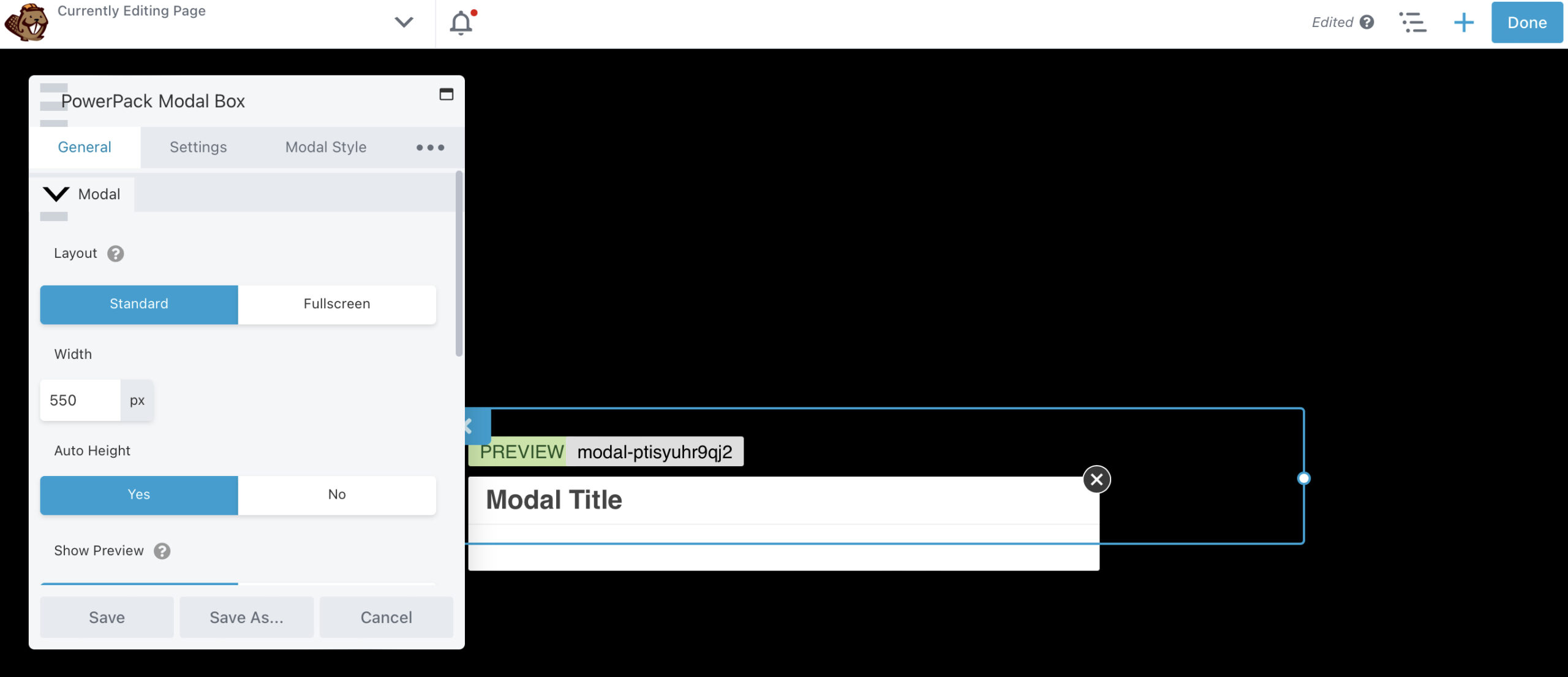 กล่อง PowerPack Modal ใน Beaver Builder