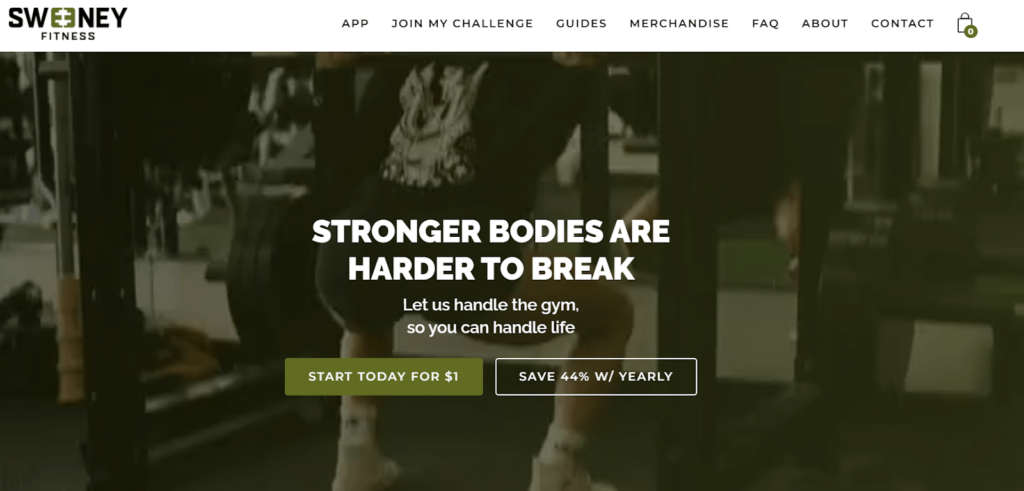 ตัวอย่างหน้า Landing Page ของ Swiney fitness