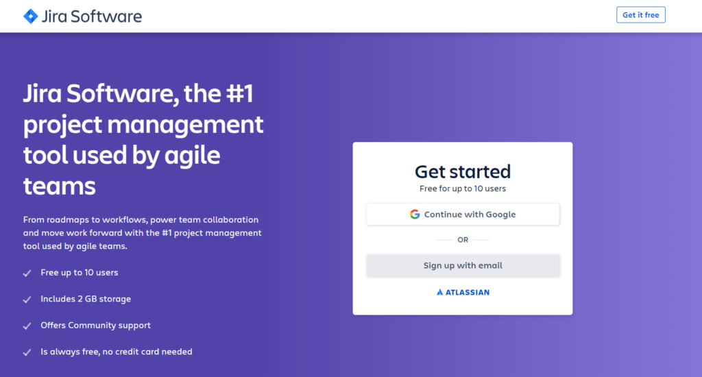 หน้า Landing Page ของซอฟต์แวร์ Jira