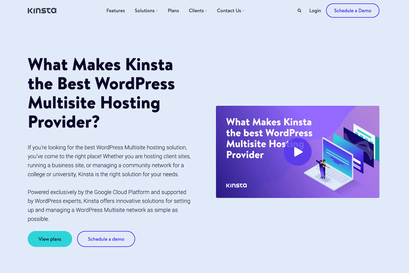 Page de destination de l'hébergement multisite Kinsta