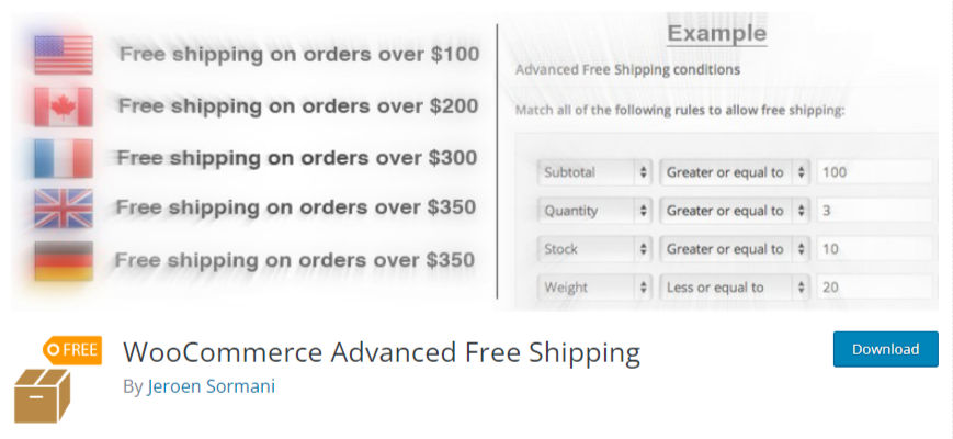 البرنامج المساعد WooCommerce Advanced Free Shipping