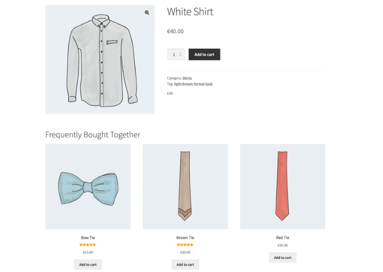 Un exemple de section "Fréquemment achetés ensemble" sur la page du produit WooCommerce.