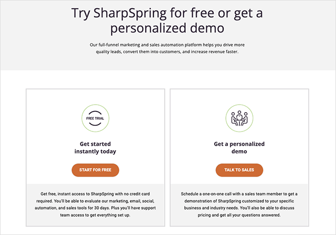 SharpSpring начать целевую страницу