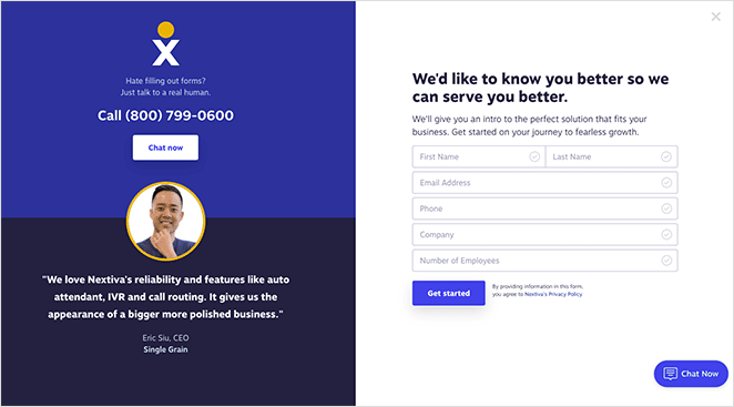 Nextiva ขอตัวอย่างหน้า Landing Page สาธิต
