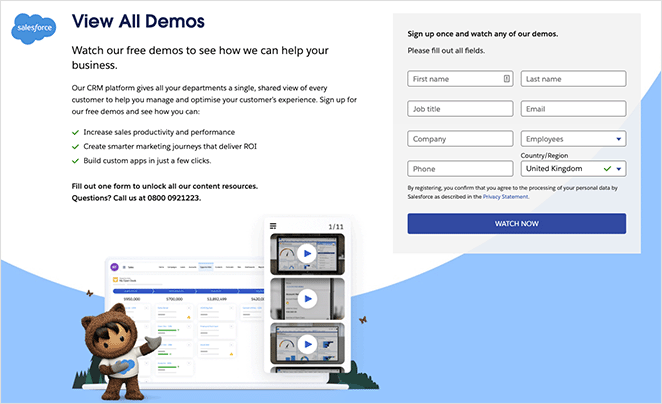 Salesforce demande une page de destination de démonstration