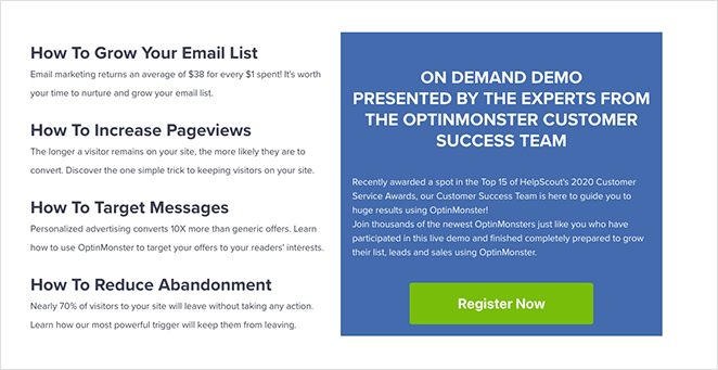 Strona demonstracyjna OptinMonster cta