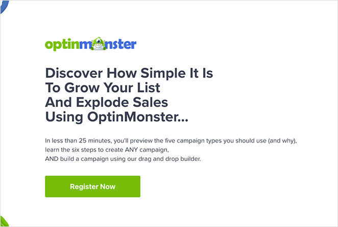 OptinMonster solicita un ejemplo de página de destino de demostración