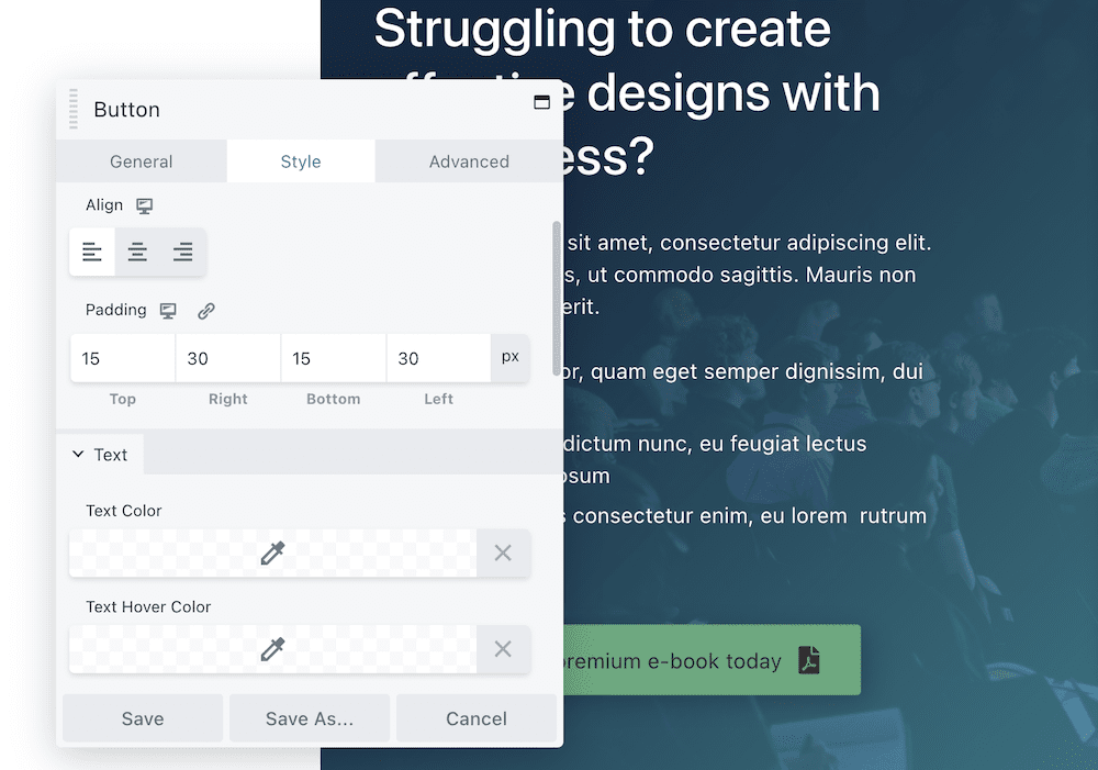 Zakładka Beaver Builder's Style.