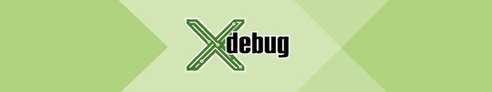 Un fondo verde en capas que muestra el logotipo de Xdebug, completo con una 'X' verde.