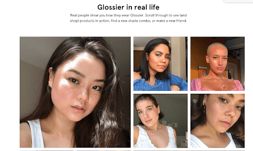 Glossier's Shop the Look Sayfası Örneği