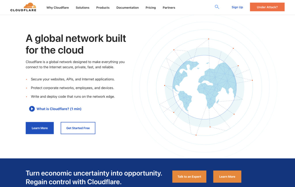 หน้าจอหลักของ Cloudflare