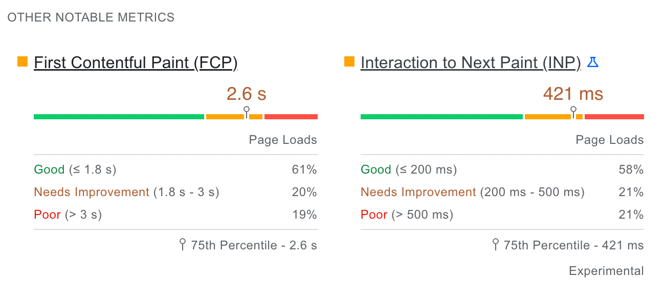 Google PageSpeed의 다른 주목할만한 측정항목