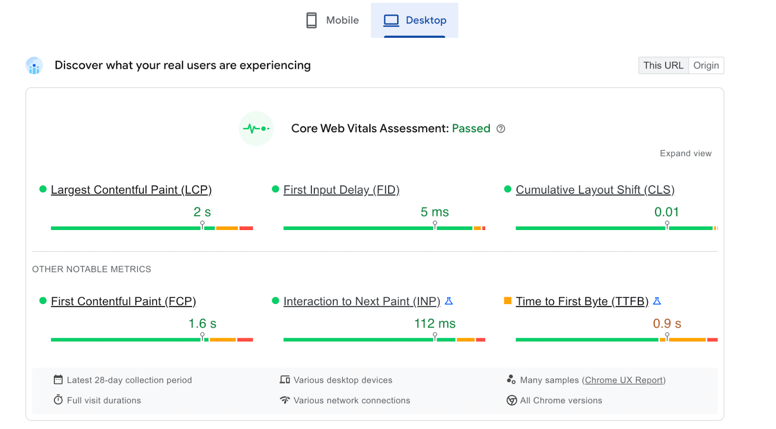 核心 Web Vitals 的桌面视图