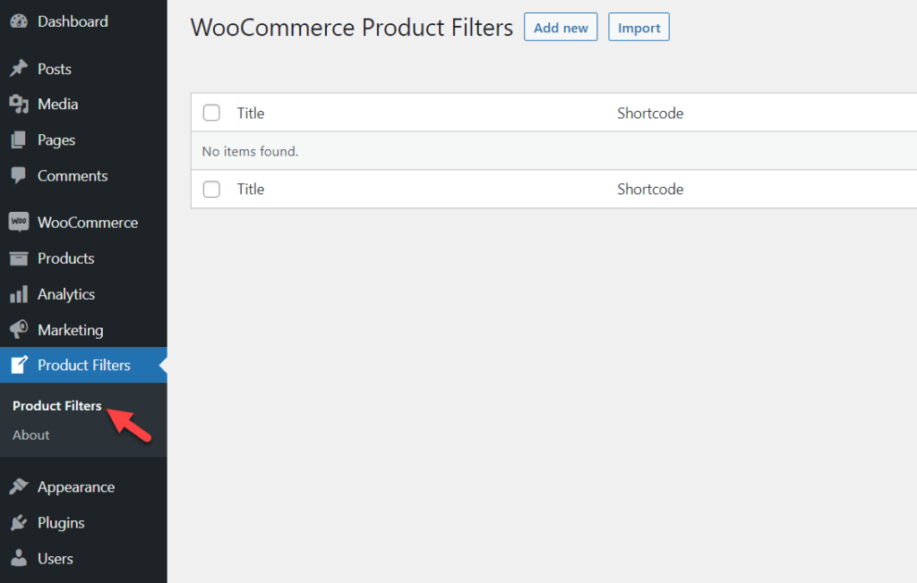 configurações de filtro de produto woocommerce