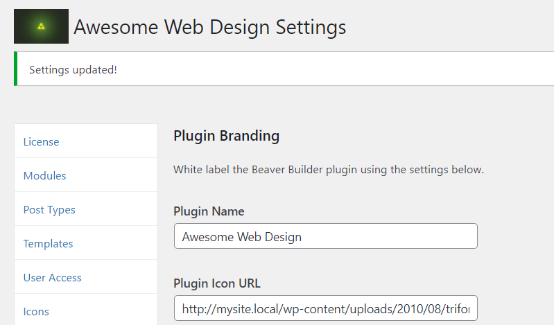 La sezione Plugin Branding in Impostazioni.