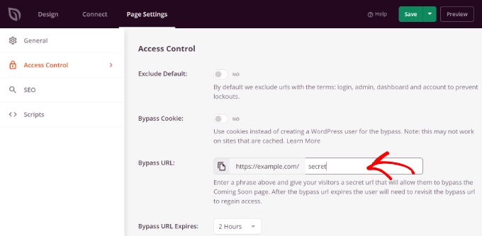 Configurações de controle de acesso