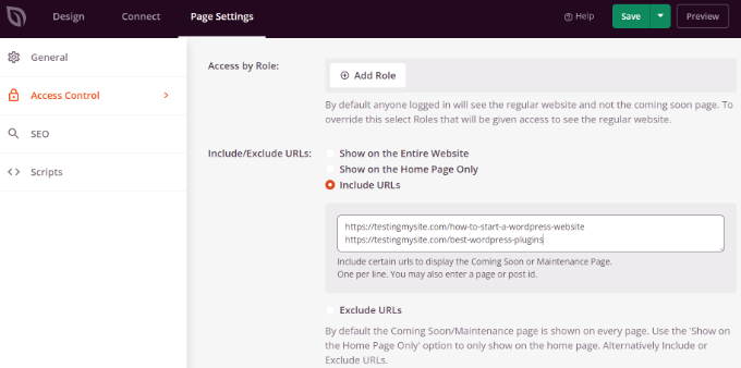 Includi pagine da proteggere con password