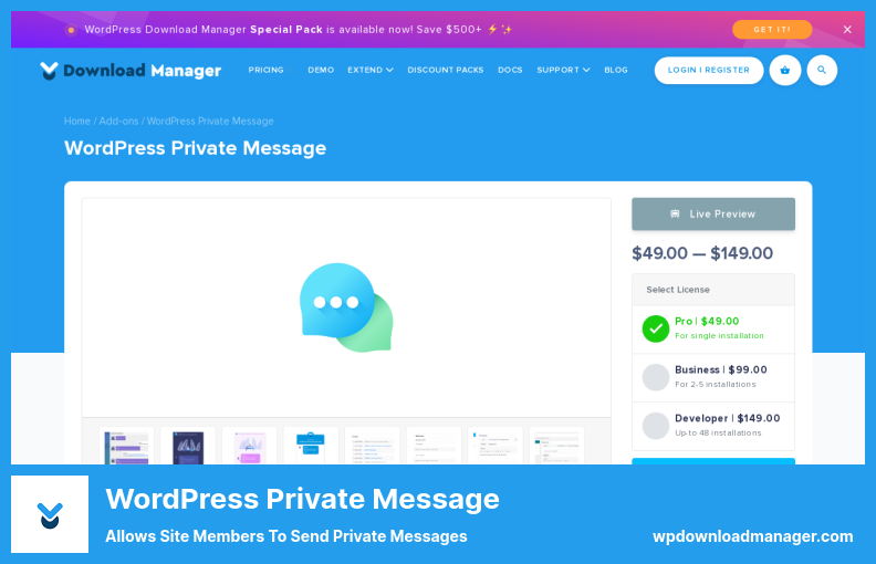 Plugin de message privé WordPress - Permet aux membres du site d'envoyer des messages privés