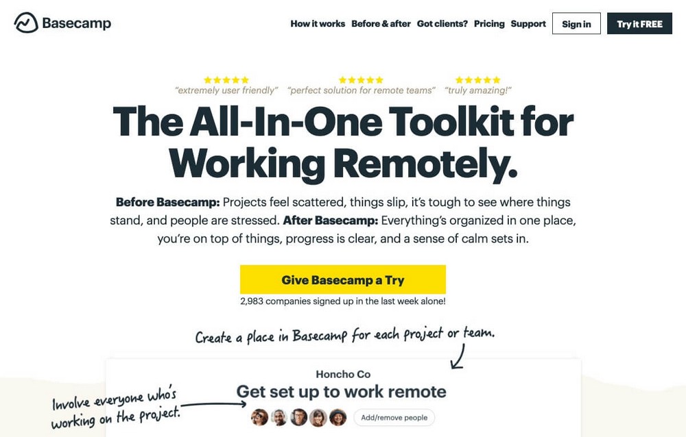 Basecamp-Homepage