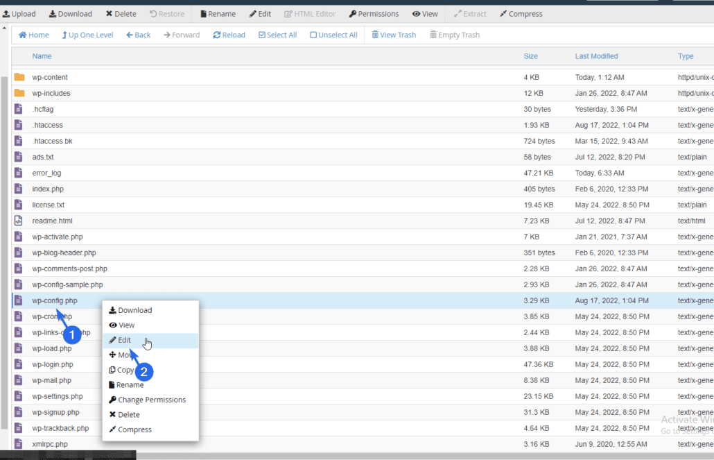 คลิกที่ไฟล์ wp-config.php